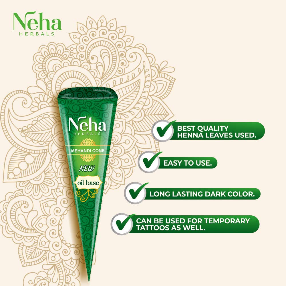 Neha Herbals Mehandi Cones For Hands And Feet Body Art With Natural Henna Color And Easy Application 25g  X 12  Cones
