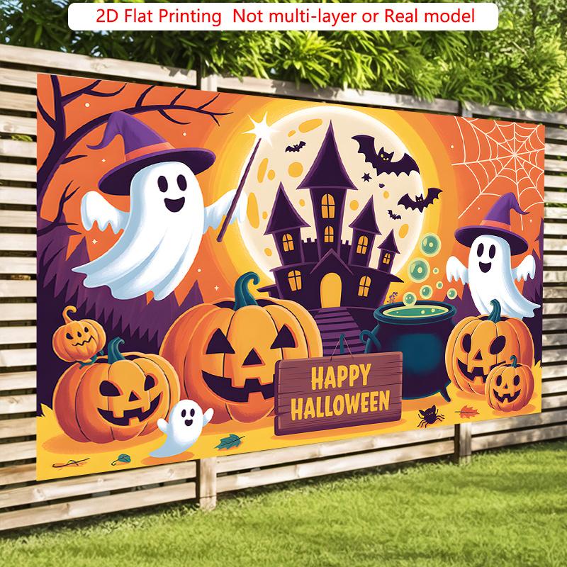 Party Backdrop Halloween Castle Flat Spooky Ghosts Pumpkins Haunted Photo Booth Background Party Decor