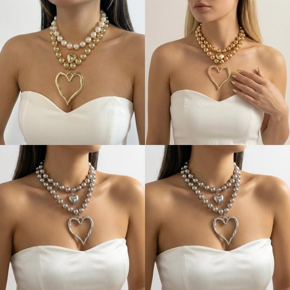 Hollow Heart Big Heart Pendant Necklace Exaggerated Double-layer Choker Chain Jewelry Festival