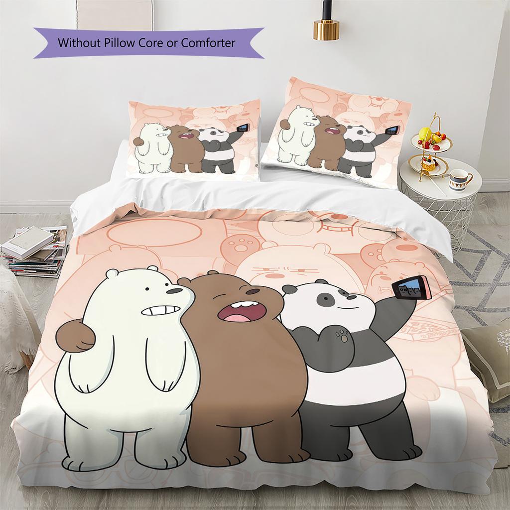 We Bare Bears Pattern Bedding Quilt Set  Home Decoration  Gift (1 * duvet cover + 2 * pillowcase  without core)