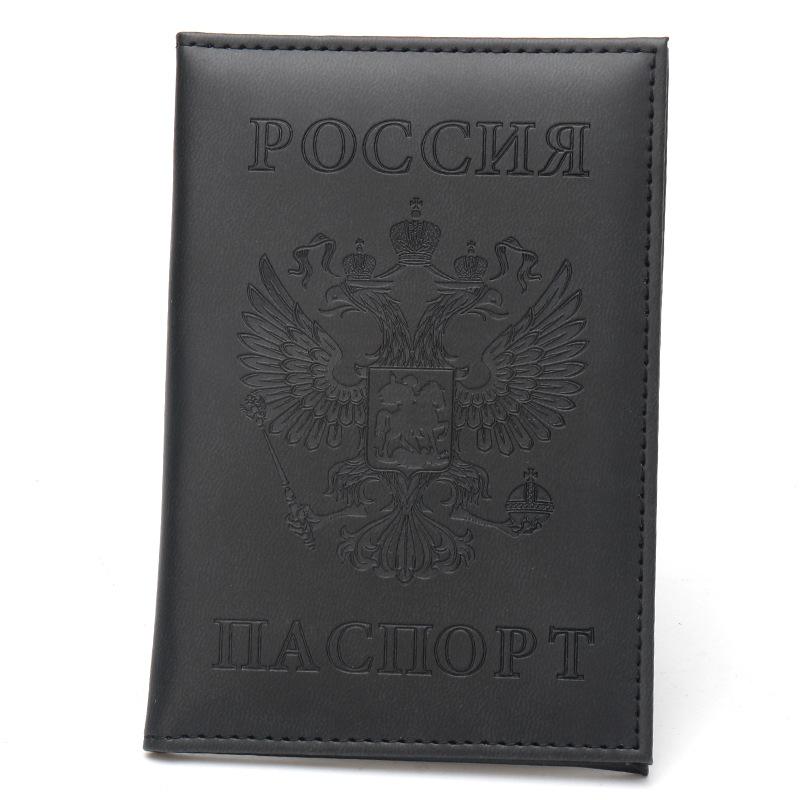 

New Russian National Emblem Passport Holder Leather Double Headed Eagle Passport Covers Wallet Travel Passport Cover Id Holder чёрный