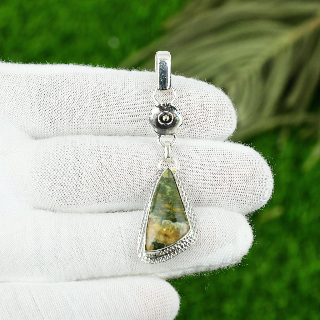 Wedding Gift For Her 925 Silver Natural Rainforest Jasper Gemstone Pendant