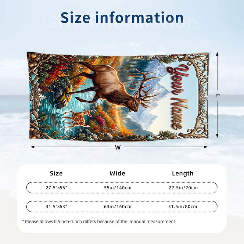 Deer Theme Beach Towel Personalized Custom Name & Text Soft Quick Dry Beach Towel for Swimming Travel