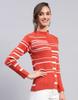 Monte Carlo Womens Self Design Orange Band Neck Full Sleeve Top