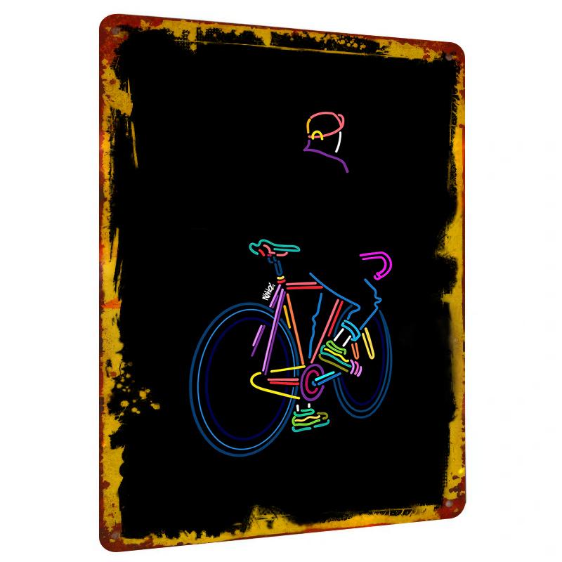 

Colorful Bicycle Rider Neon Effect Metal Wall Art Decorative Hanging Ornament 20x30cm（7.8x11.8inch）