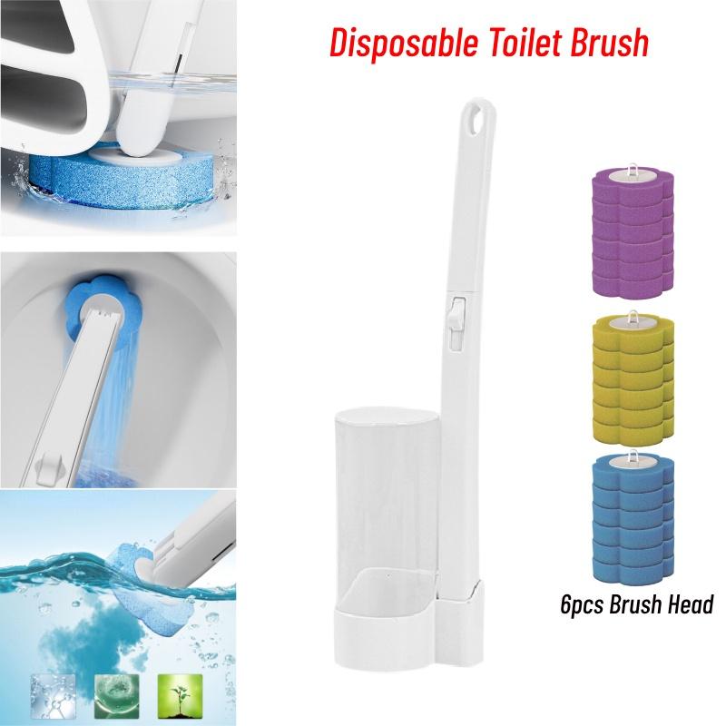 Disposable Toilet Brush Wands With Replaceable Heads Easy To Clean Toilet Bowl Lid And Corner Dirt Plastic Material Blue Yellow Purple