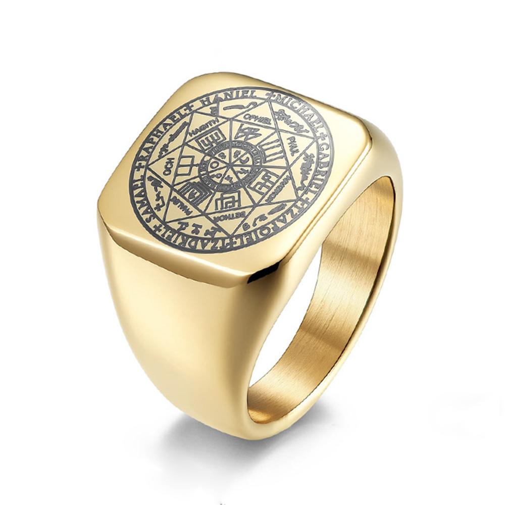 Solomon Kabbalah Seal Titanium Steel Ring European and American Style Seven-pointed Star Rings Hand Jewelry