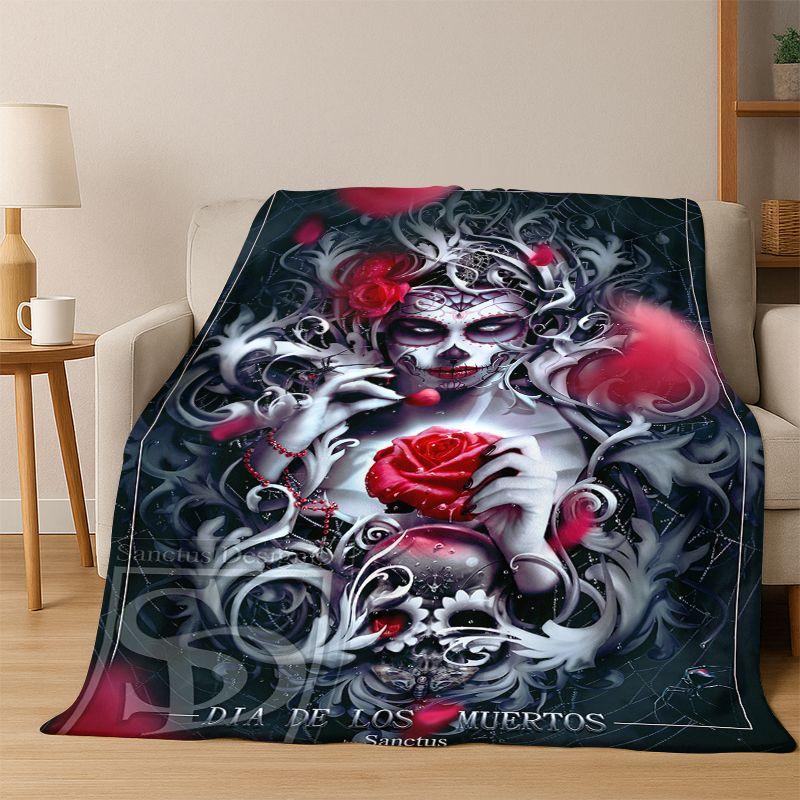 Gothic Skull Dead Girl Cartoon Horror Flannel Blanket Soft Warm Throw Blanket for Bedroom Living Room Bed Travel Camping Picnic