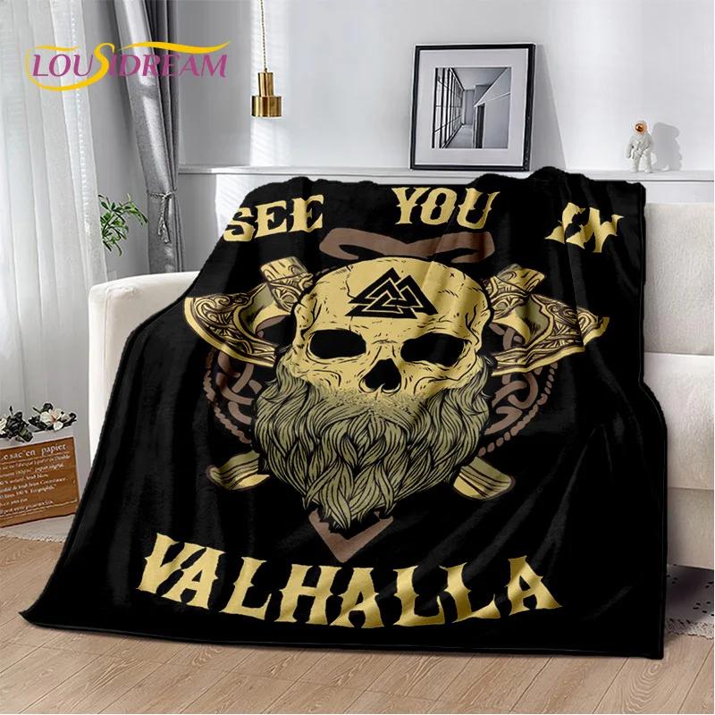Retro Nordic Viking Mythology Odin Valhalla Blanket,Soft Throw Blanket for Home Bedroom Bed Sofa Travel Office Cover Blanket Kid