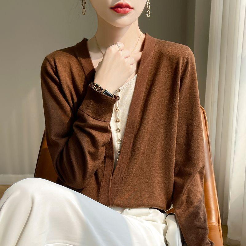 Vacanta Toamna Iarna Set Două Piese Palton cu Blocuri de Culoare Cardigan Pulover Nou Top Pulover Larg cu Mâneci Lungi Stil Coreean pentru Femei