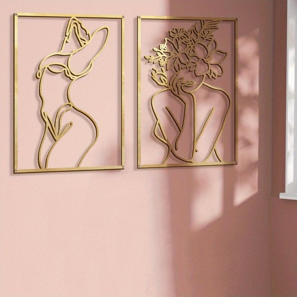 4-Pack Gold Metal Line Wall Art Abstract Woman Body Figure Home Aesthetic Decor Sculpture Gift