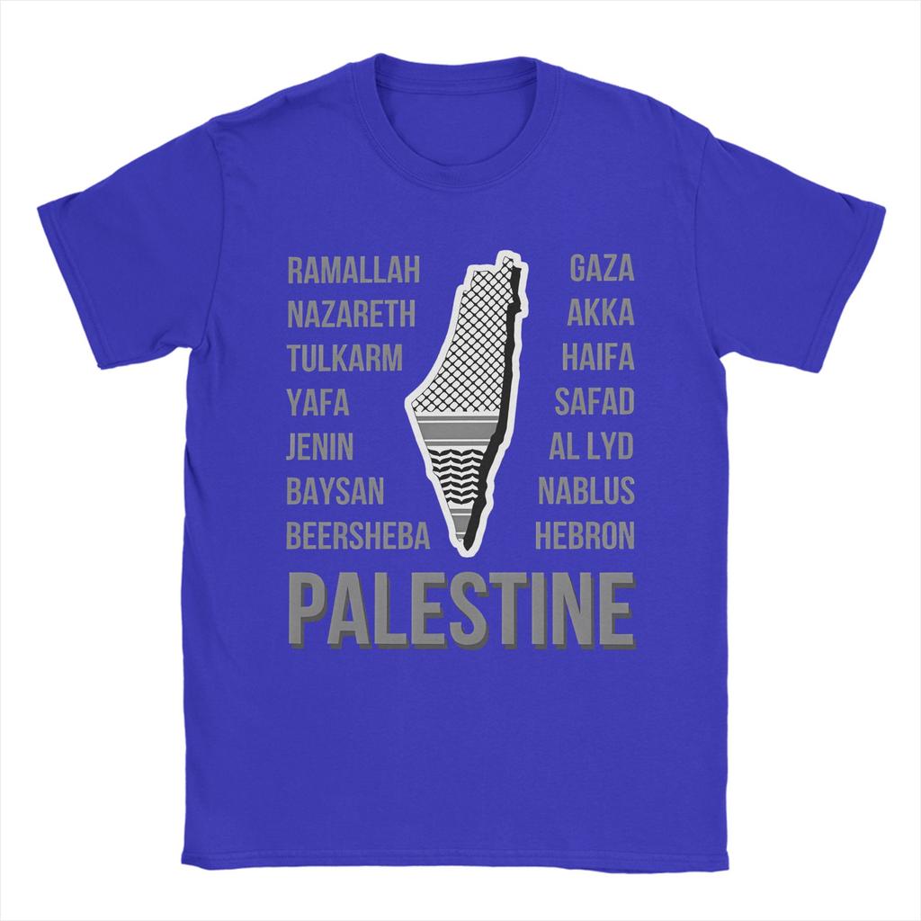 Città della Palestina e Mappa con Stampa Keffiyeh T-shirt Estive Uomo 100% Cotone Abbigliamento Taglie Forti Top a Maniche Corte