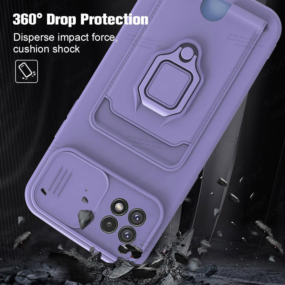 Slide Camera Lens Protection Case For Samsung Galaxy A22 5G Card Slot Stand Holder Magnetic Cover For Samsung Samsun A 22 22A