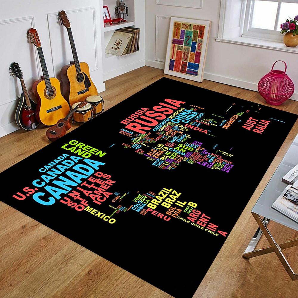 Education Scientific Formulas World Map Rug Washable Floor Lounge Rug Large Area Carpets Non Slip Teenager 'S Kids Room Decor Mat