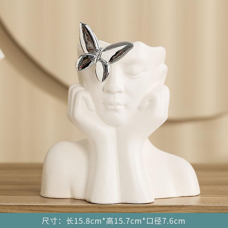 Ceramic Relief Butterfly Vase White Porcelain Figurine Sculpture Decorative Piece for Living Room Dining Table Flowers Vase Gift