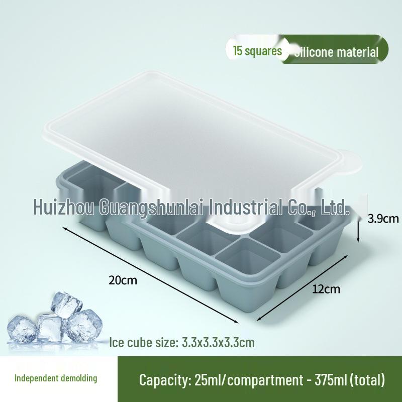 Popular Silicone Ice Cube Tray with Lid – 4 Large Slots & 15 Square Compartments for Soup or Food Storage