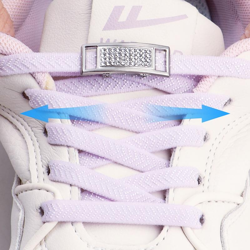 

Elastic Laces Sneakers Tennis No Tie Shoe laces Silver Diamond Lock Shoelaces without ties Flat Shoelace for Shoes accessories рожевий