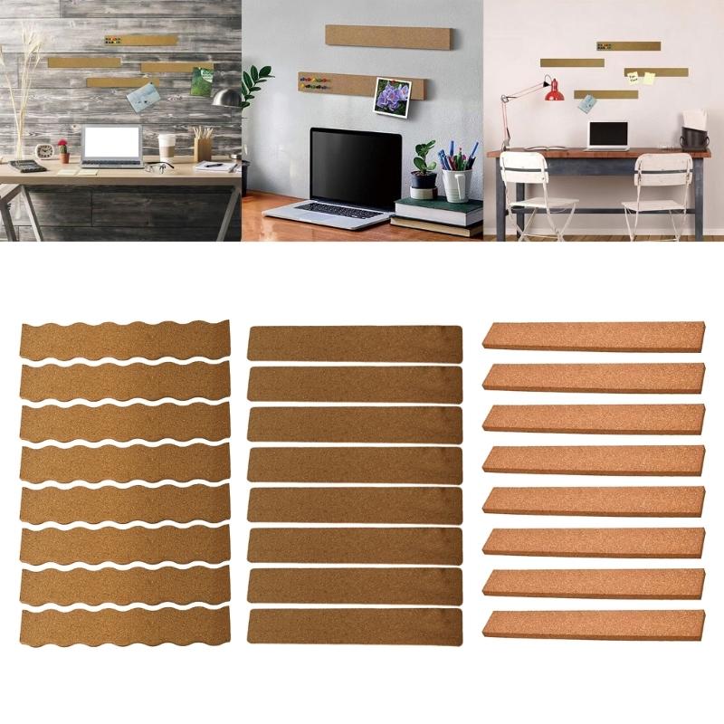 8Pcs Self Adhesive Corkboards for Wall, Long Cork Board Strips Frameless Cork Board Strips for Kitchen Office Display