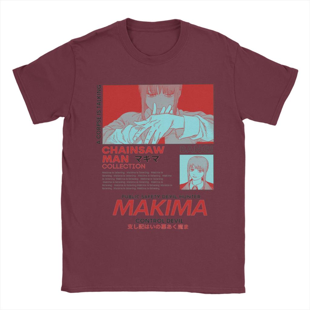 Makima Red Chainsaw Man Men T Shirt Anime Fashion Tees Short Sleeve Crewneck T-Shirts Pure Cotton Birthday Gift Clothing