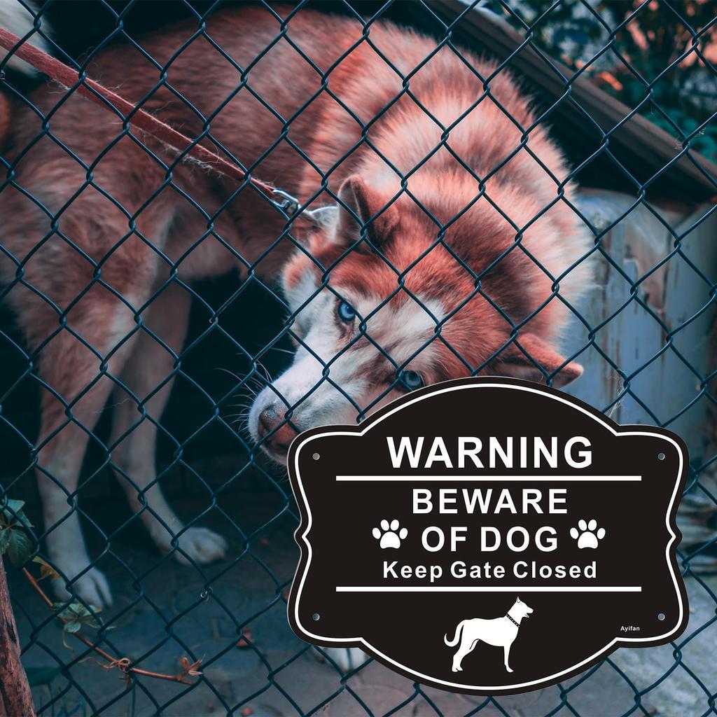 Caution Dog Warning Sign 10x8 Inch Aluminum Metal Anti-Rust Fence Dog Signs Gardening Supplies For Yard Patio Lawn Outside