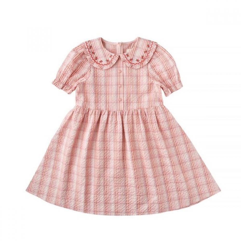 

Little Ground Seersucker Check Collar Dress 76312 400 01 PINK/145