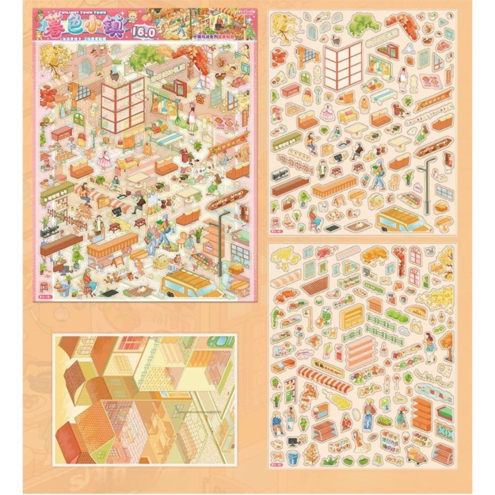 Fun DIY 3D Miniature Stickers Stacking Handicraft Decor Cabin Town Stickers Creative Arts Scrapbook Album Decoration