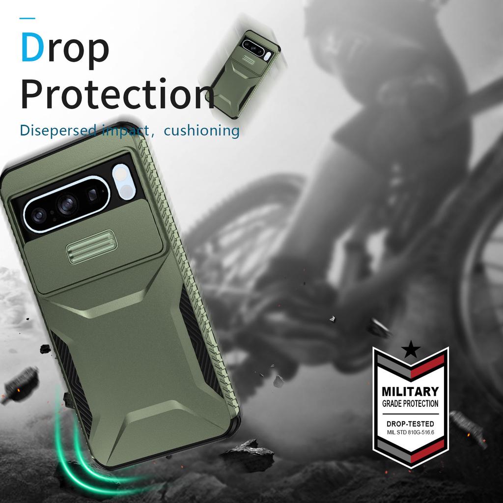 For Google Pixel 8 Pro Phone Case TPU+PC Non-Slip Side Edge Phone Cover with Lens Lid