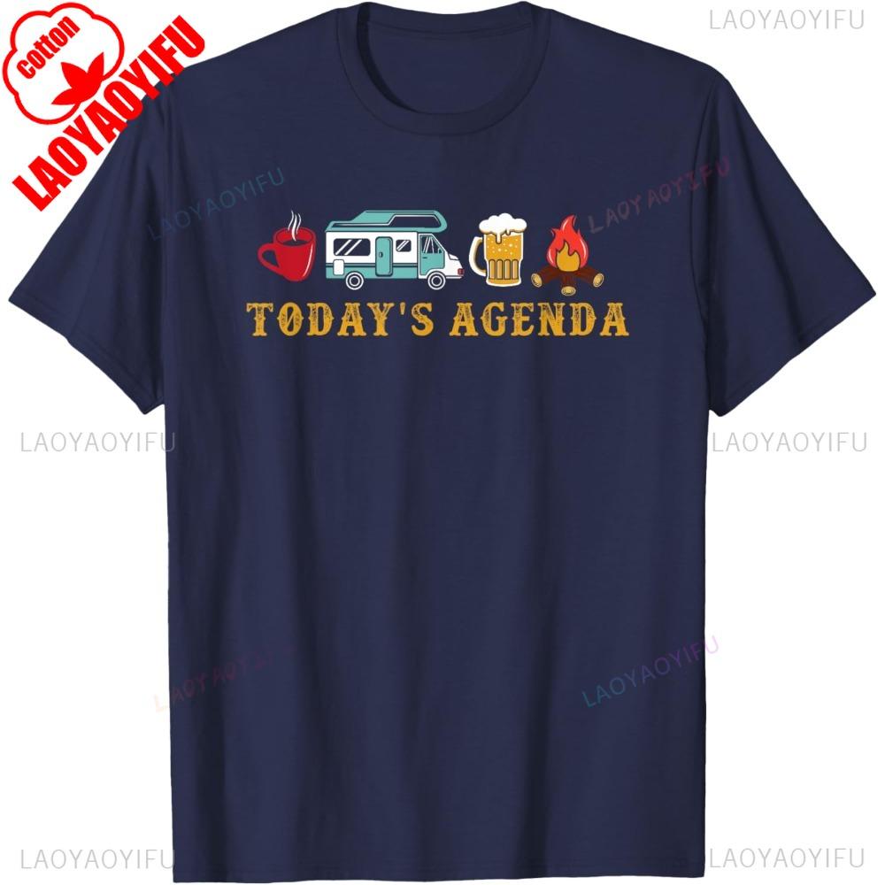 RV Camping Lover Agenda TShirt Cotton Short Sleeve Casual Fashion Streetwear Harajuku Man Tshirt Vintage Style Loose Y2k Tees