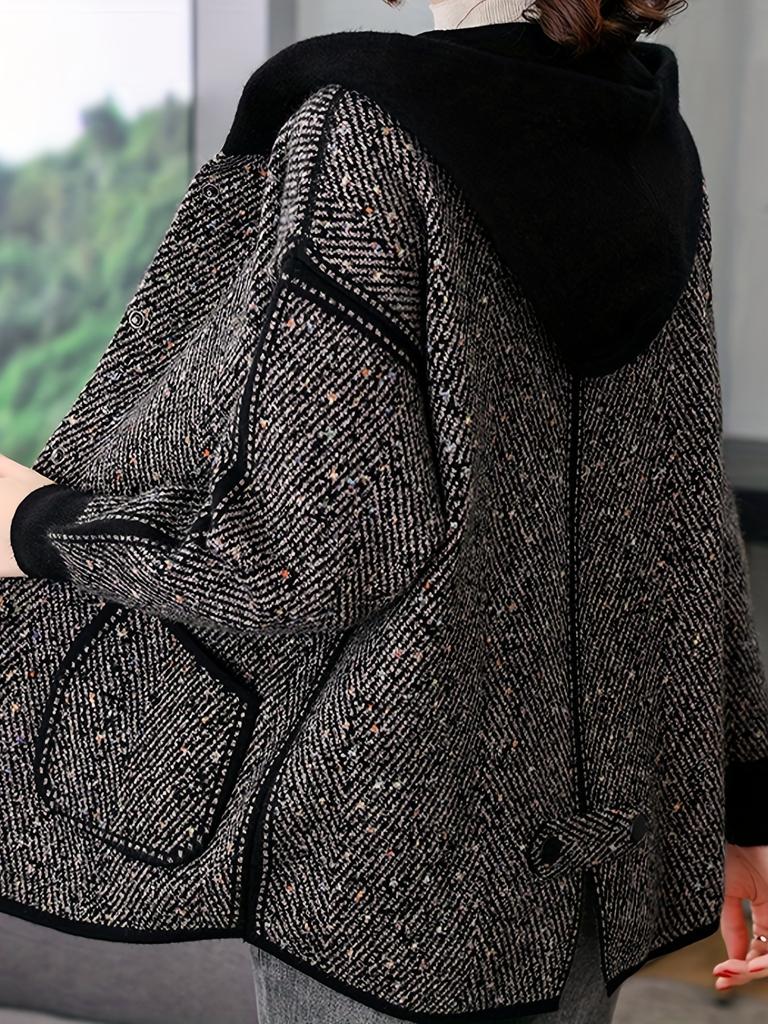 Button Front Hooded Jacket, Casual Long Sleeve Outerwear with Pockets, Women's Clothing