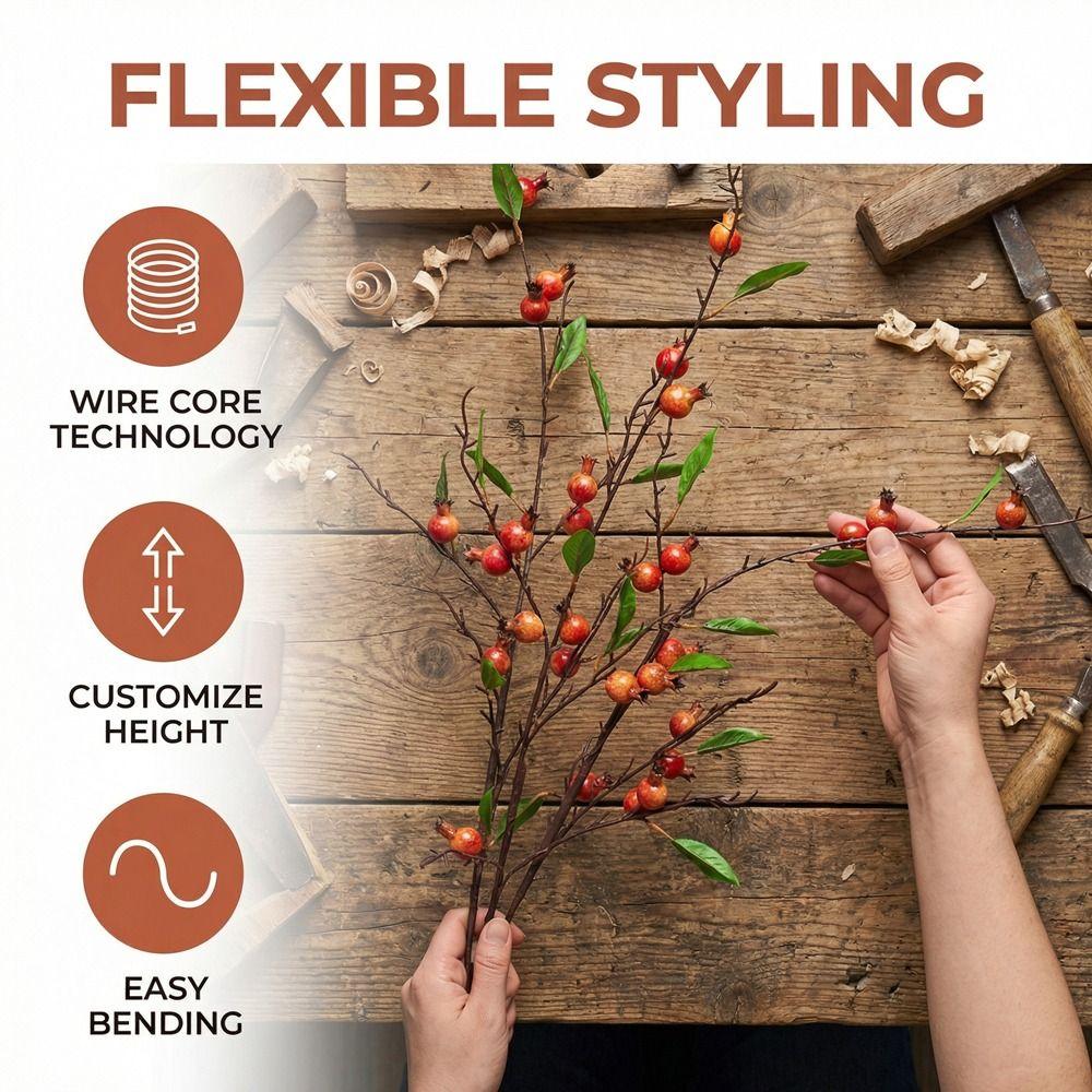 Long Branch Artificial Pomegranate Plastic Foam Berry Artificial Fruit Branch Handmade 10-Fruit Simulation Flower Outdoor Garden