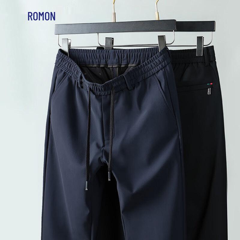 Lomon Men's Elastic Waist Anti-Wrinkle Straight-Leg Casual Pants