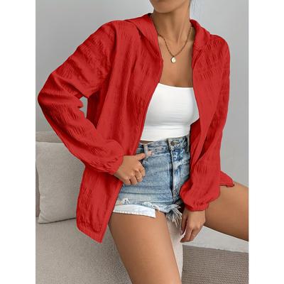 Women's Summer Thin Hooded Sun Protection Jacket, European American Ins Style Loose Zipper Outerwear for Women