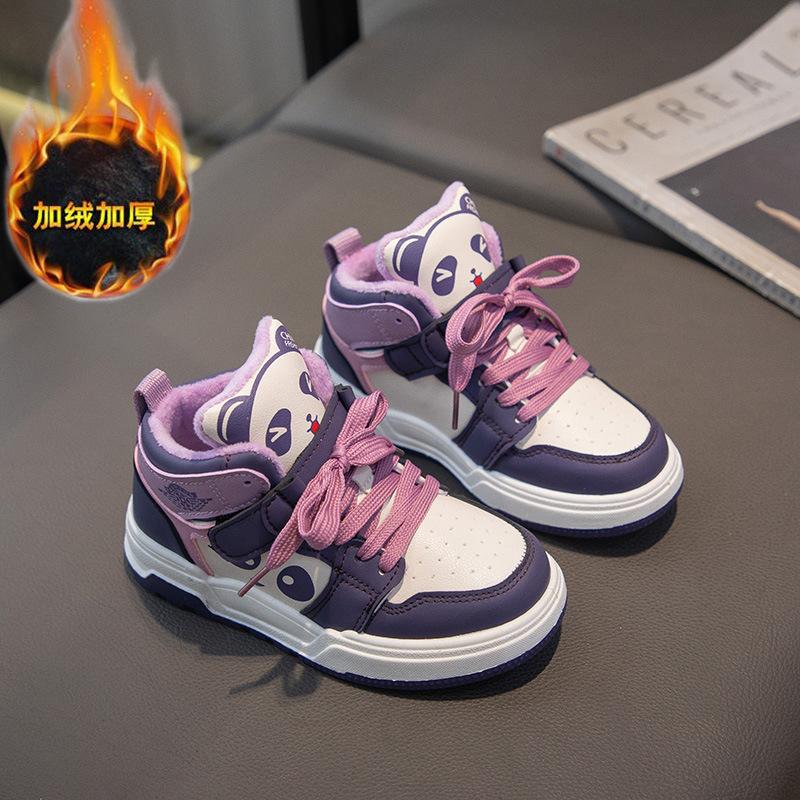 Girls' sports shoes 2025 autumn and winter new cartoon children's high-top board shoes middle-aged and older children's students fleece casual shoes