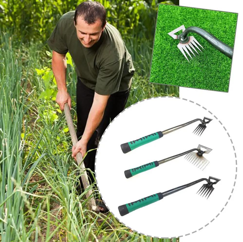 2 In 1 Garden Rake Manual Weed Grass Rooting Tool Puller Shovel 5/6/11 Tooth Weeding Removal Hand Gardening Loose Soil Tool