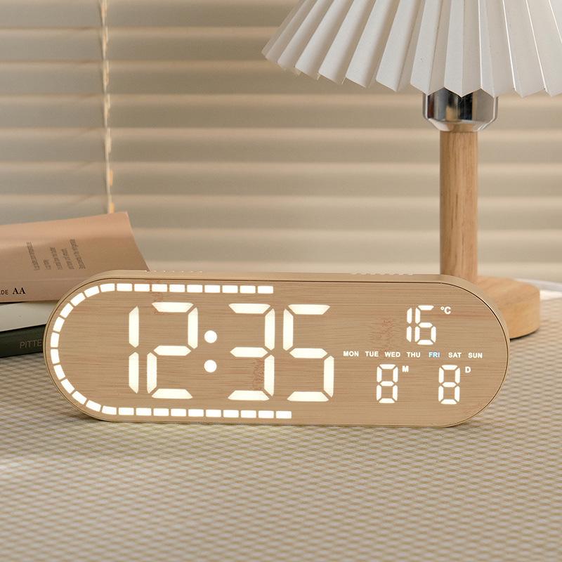 GH8053 LED Wood Grain Wall Clock: Multi-functional, Stand or Hang