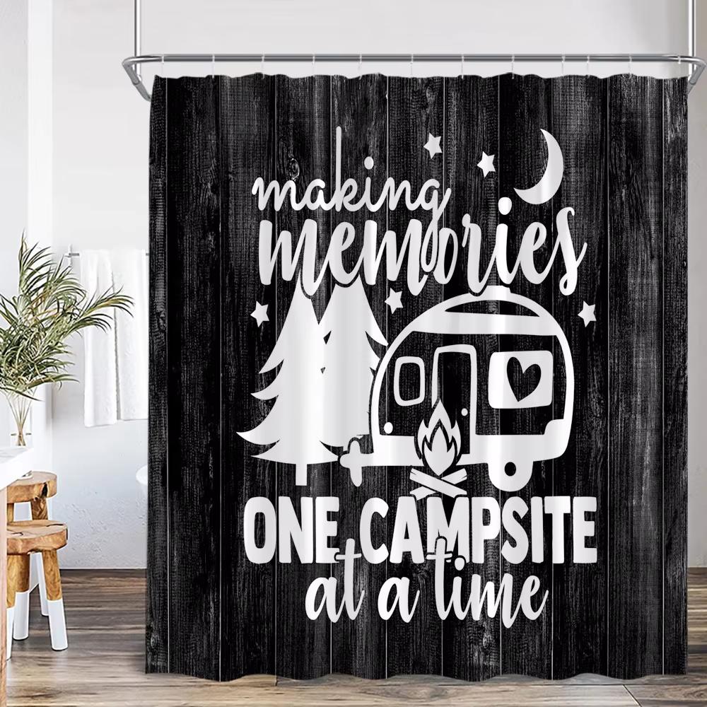 Zasłona prysznicowa do kampera Happy Camper Przyczepa Samochód Kamper Rv Las Góry Namiot Camping Łazienka Zasłona prysznicowa Wodoodporna Zasłona do wanny