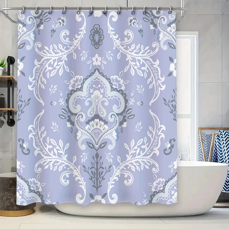 

Vintage Damask Shower Curtain Set Lavender White Floral Decorative Bathroom Liner With Metal Rings 72X84 Inches For Bath Or T W60H190(CM)-1 Pcs