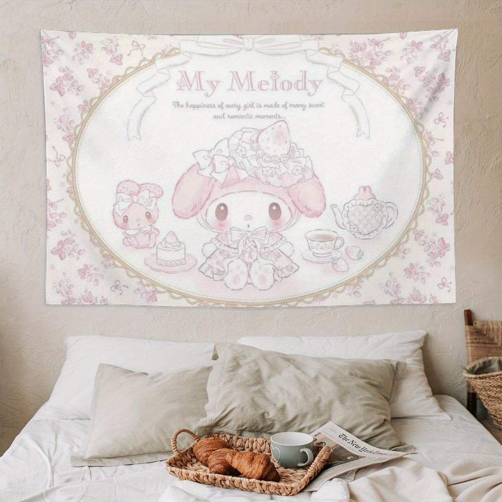 1pc Pink Floral My Melody Tapestry 2D Single Print Easy Hang Room Decor Daily Living Space Decorative Indoor Event Use Tapestry