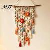 Boho Wall Decor Bohemian Crochet Flower Hanging Tapestry, Handmade Tassels Soft Yarn with Wooden Stick, Living Room Bedroom Art Decoration