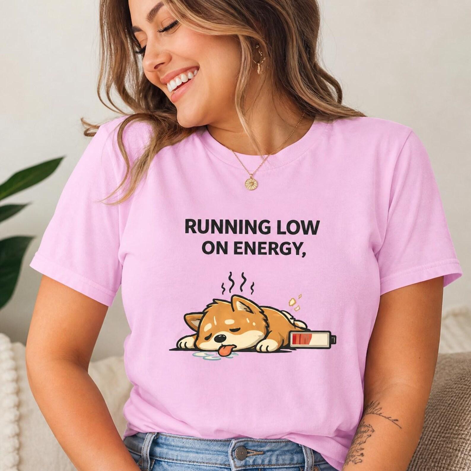 Tired Shiba Inu Low Energy Battery Shirt, Funny Dog Lover Tee 2XL