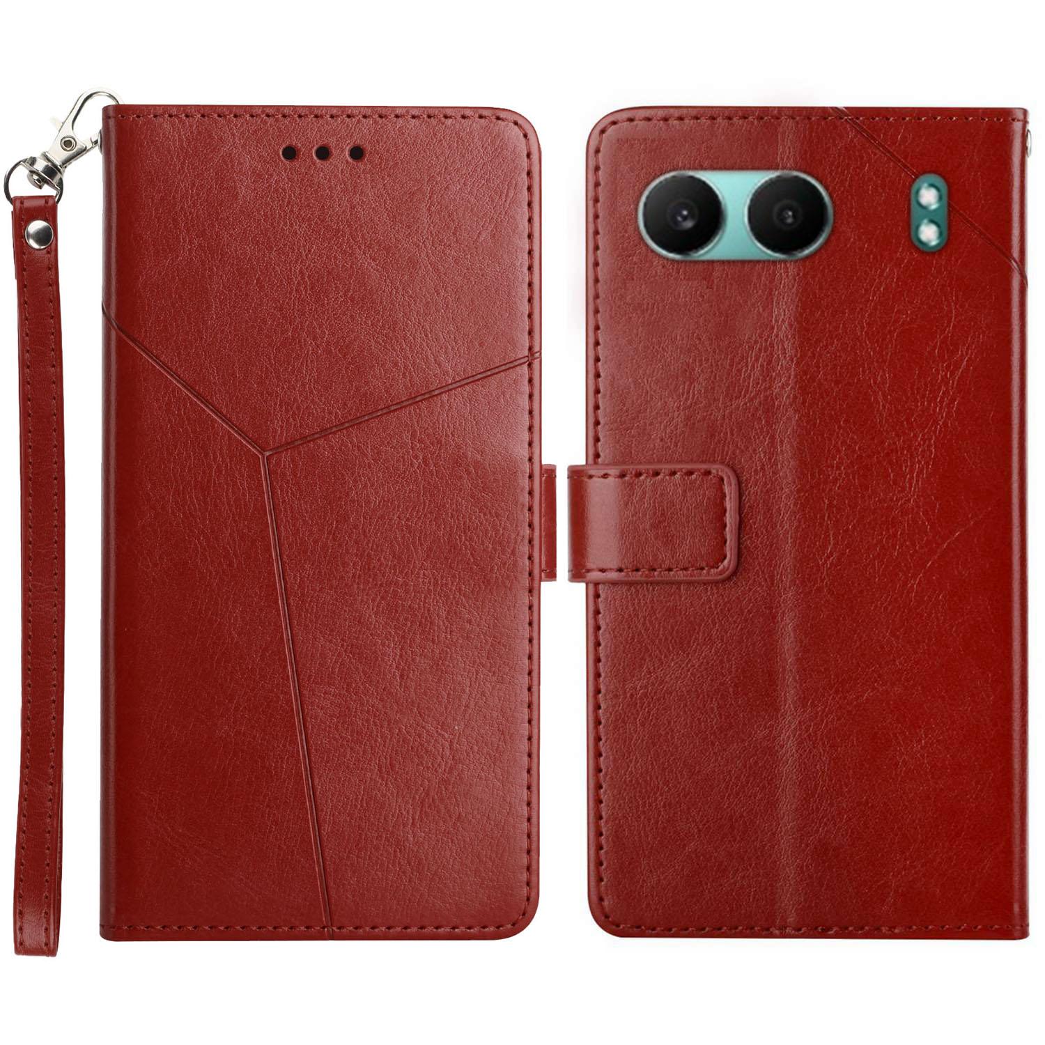 

For OnePlus Nord 4 Case with Wrist Strap Y Shaped Lines Imprint Leather Phone Cover A