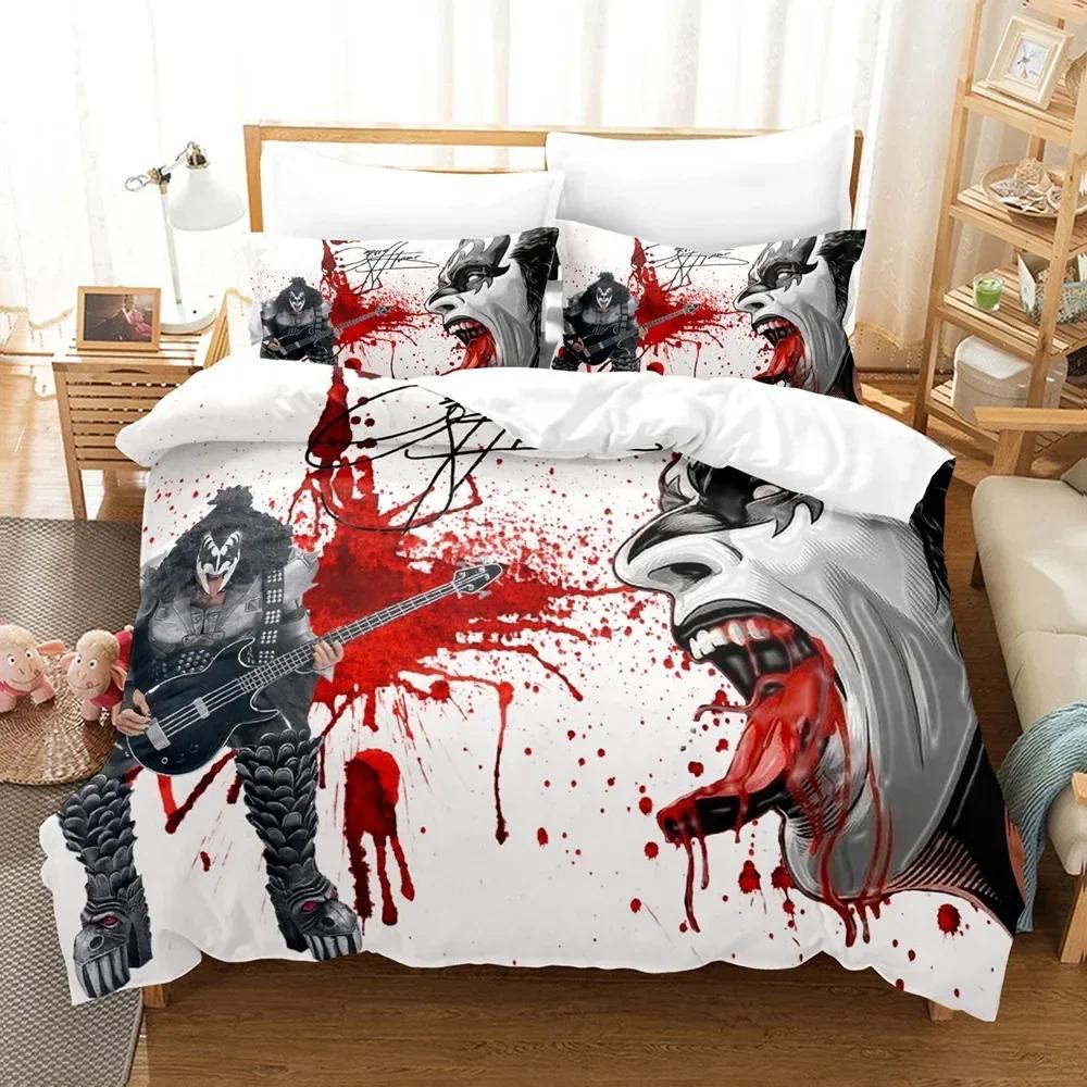 Kiss Band Bedding Set Single Rock Print Bed Set With Pillowcase Bed Duvet Cover Soft Single Double Queen Super King Size Bedroom