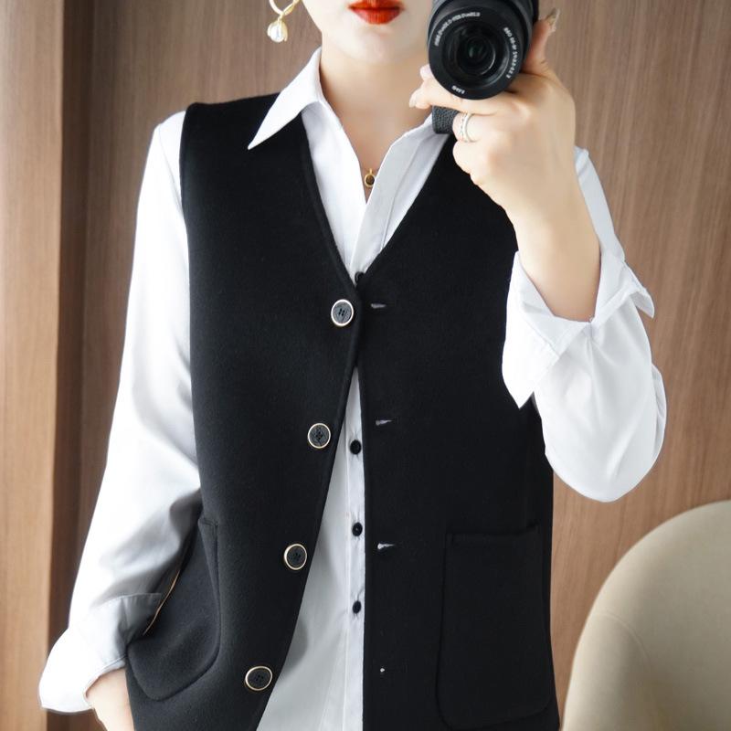 

Женский приталенный шерстяной жилет с V-образным вырезом - Универсальный двусторонний кардиган на осень/зиму XL for 135-145 lbs