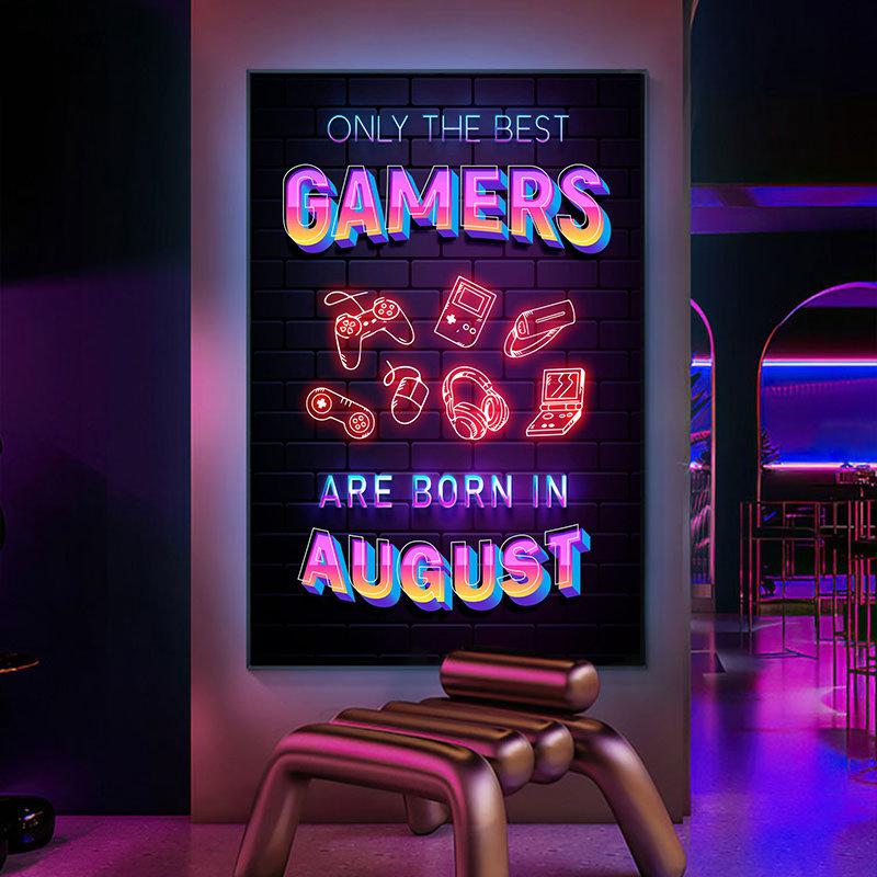 Neon Style Art Retro 80S Gaming Qoutes Posters on The Wall Gamer Gamepad Canvas Painting Boy Game Room Decoration