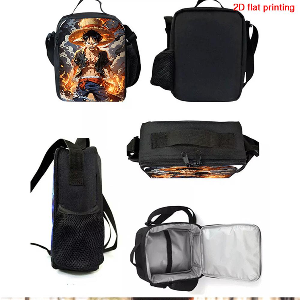 One Piece 3-In-1 Cartoon Lightweight Adjustable School Backpack with Lunch Bag& Pencil Case for Children Age 6-10 Primary School
