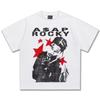 ASAP Rocky Red Stars Graphic TShirt Unisex Oversized Hip Hop Rapper Casual Cotton Short Sleeve Trendy YK Oversized for Daily