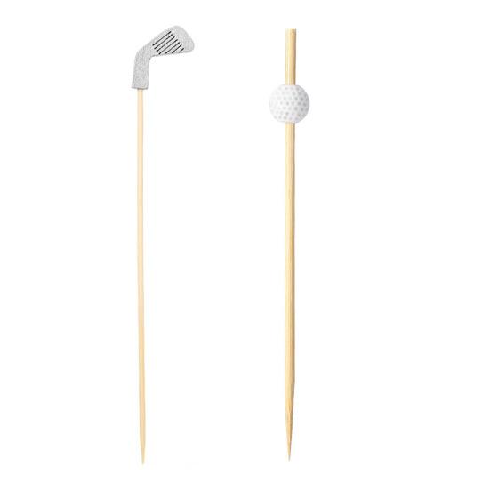 100 Pcs Golf Cocktail Picks, Fancy Toothpicks for Appetizers, Wooden Fruit Skewers Bamboo Food Sticks for Sandwich, Golf Themed Party Decorations