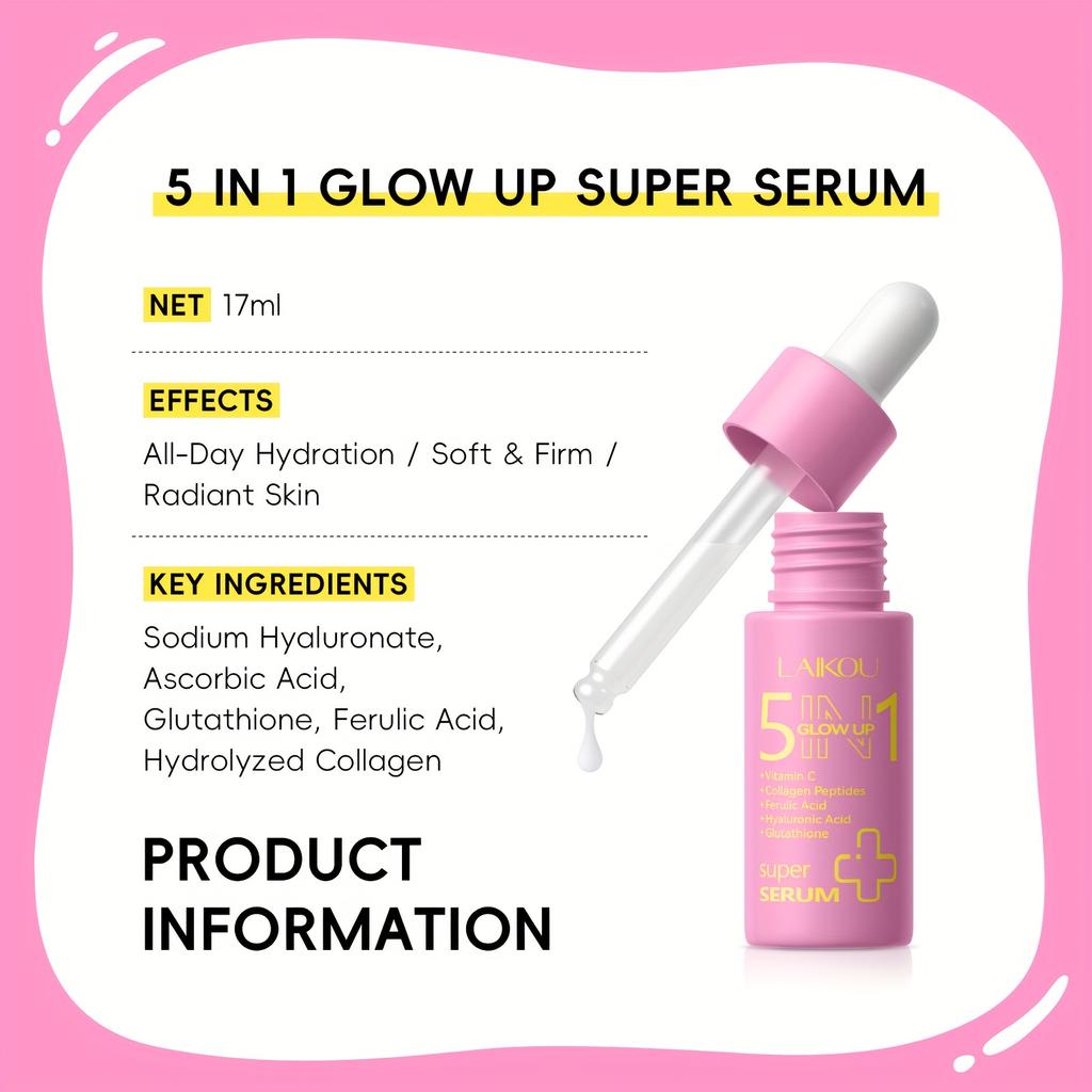 LAIKOU17ml Five-in-one Luminous Essence Is Rich In Vitamin C, Collagen Peptides, Ferulic Acid, Glutathione Brightening Essence Skin Care Products
