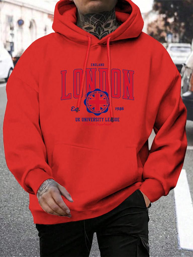 London Uk University League Print Man Hooded Casual Fit Hoodies Korean Big Size Hoodie Men Simple Fur-Liner Sportswear