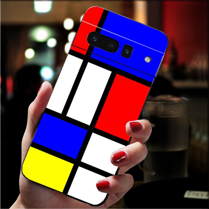 

Phone Case For Google Pixel 10 9 Pro XL 9A 8 7 6 Pro Pixel 8A 7A 6A Pixel 8 7 6 5 Mondrian Art Pixel 10 Pro XL